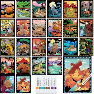 Zhanmai Pack of 48 Velvet Coloring Posters and Watercolor Pens Fuzzy Velvet National Parks Coloring Posters for Adults Teenagers Large Coloring Poster forHoliday Arts Crafts