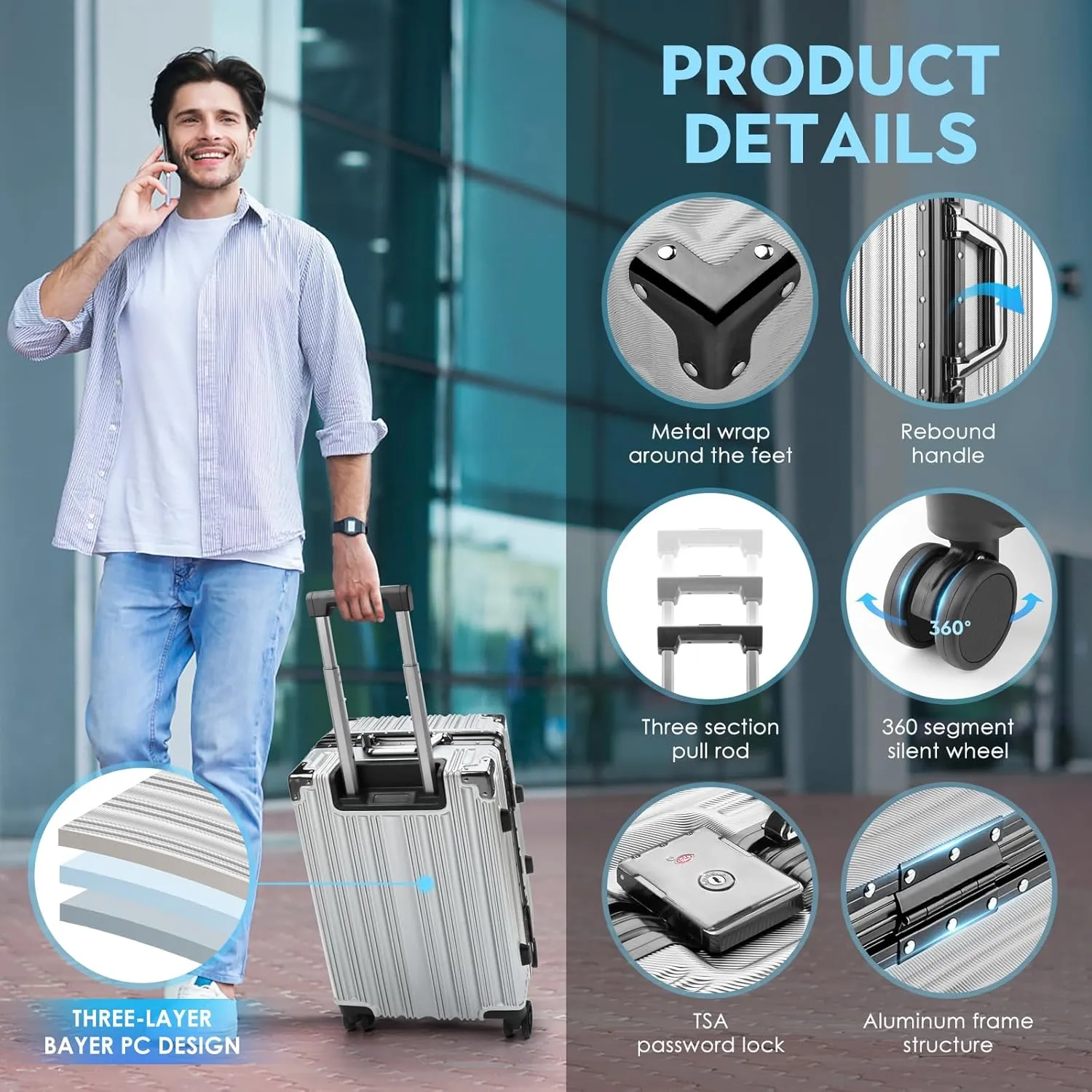 Zipperless Luggage | 20 Inch Airline Approved | TSA Lock, Scratch-Proof Hardshell & Silent Wheels | Lightweight Carry-On for Business Travel (Silver)