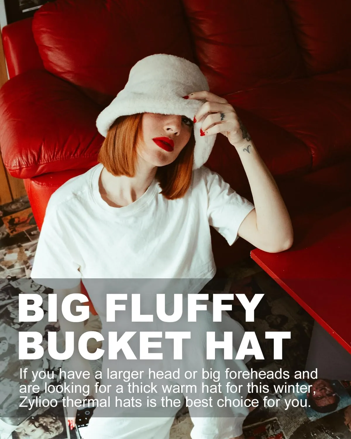 Zylioo Oversize 3XL/2XL/XL Fluffy Bucket Hat,L/M/S Faux Fur Warm Hat Petite,Large Winter Plush Fuzzy Hat for Big Heads