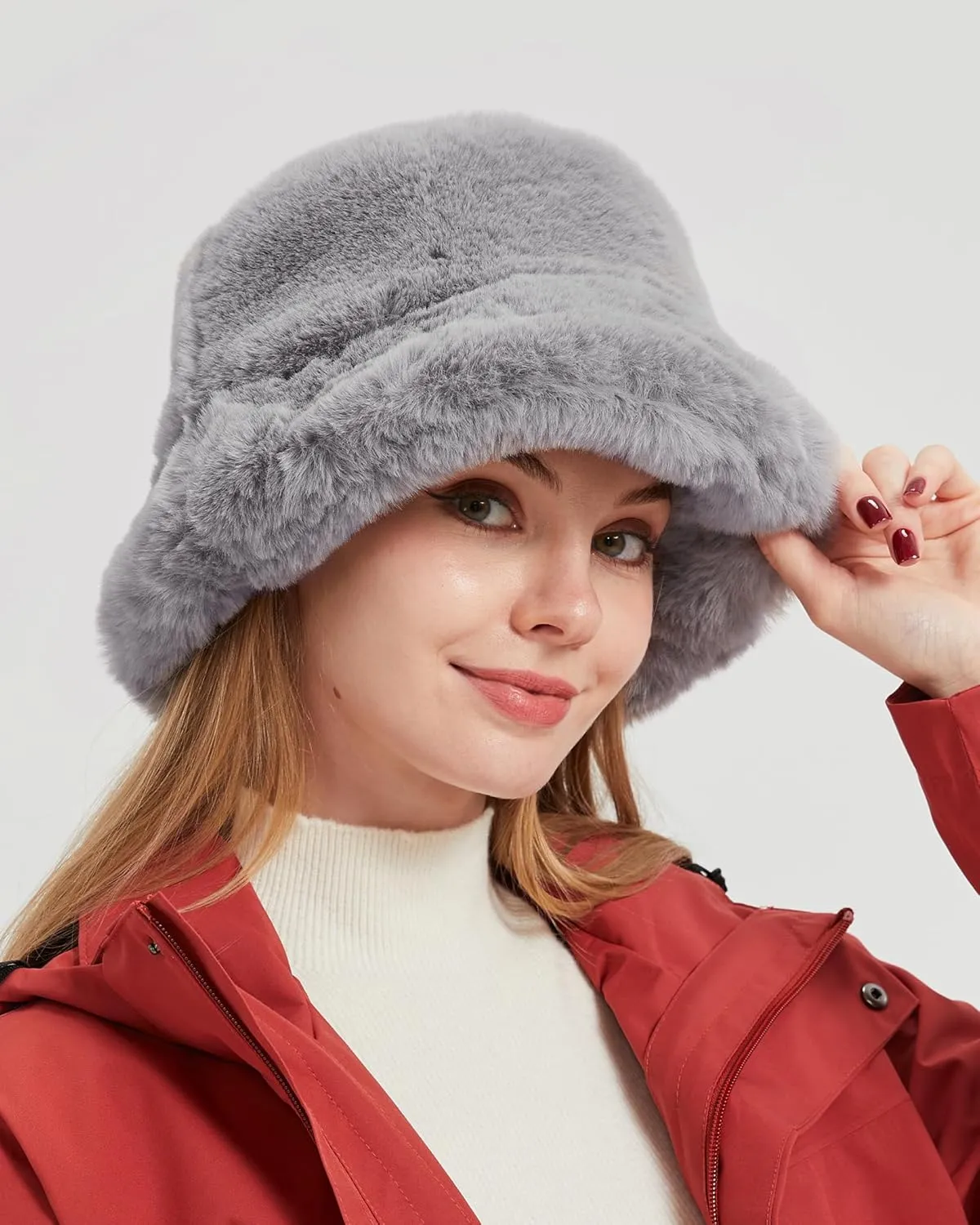 Zylioo Oversize 3XL/2XL/XL Fluffy Bucket Hat,L/M/S Faux Fur Warm Hat Petite,Large Winter Plush Fuzzy Hat for Big Heads