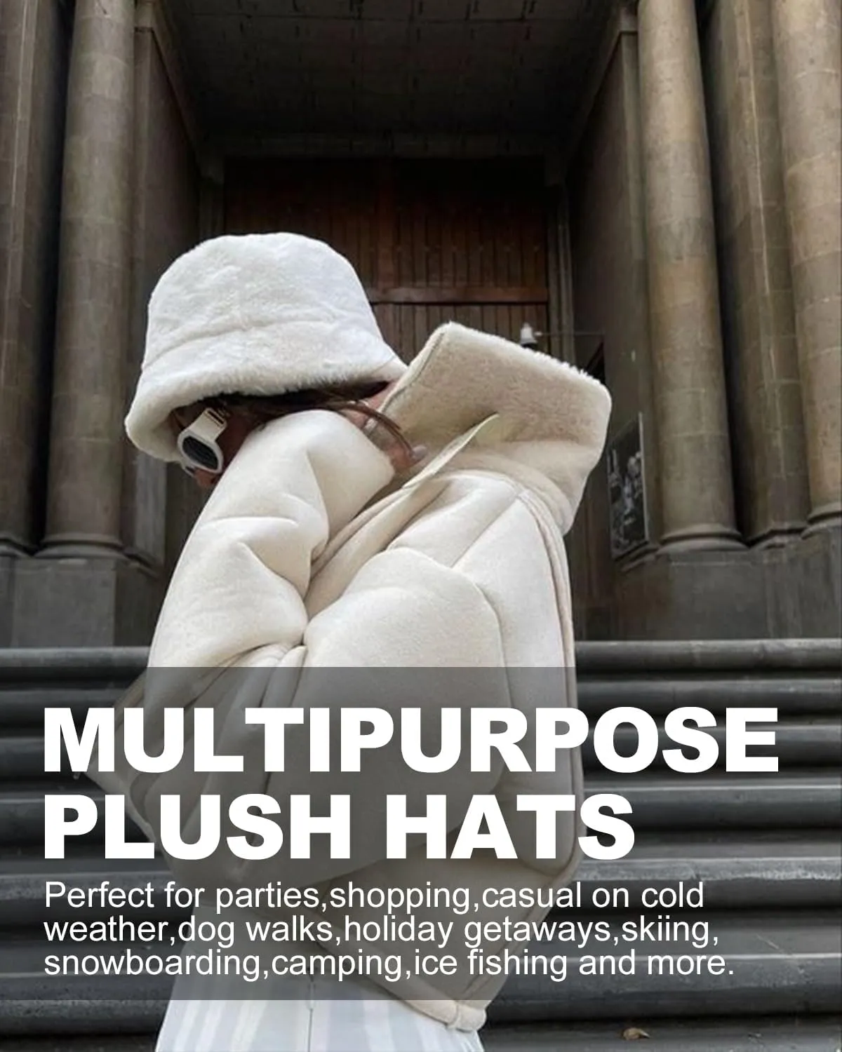 Zylioo Oversize 3XL/2XL/XL Fluffy Bucket Hat,L/M/S Faux Fur Warm Hat Petite,Large Winter Plush Fuzzy Hat for Big Heads