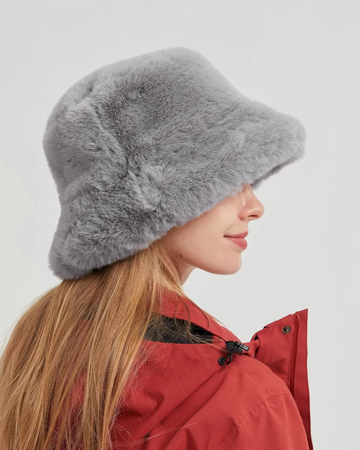 Zylioo Oversize 3XL/2XL/XL Fluffy Bucket Hat,L/M/S Faux Fur Warm Hat Petite,Large Winter Plush Fuzzy Hat for Big Heads