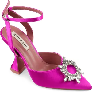 Zzheels Women's High Heel Crystal Slingback Pumps Pointed Toe Strappy Sandals for Party Dating