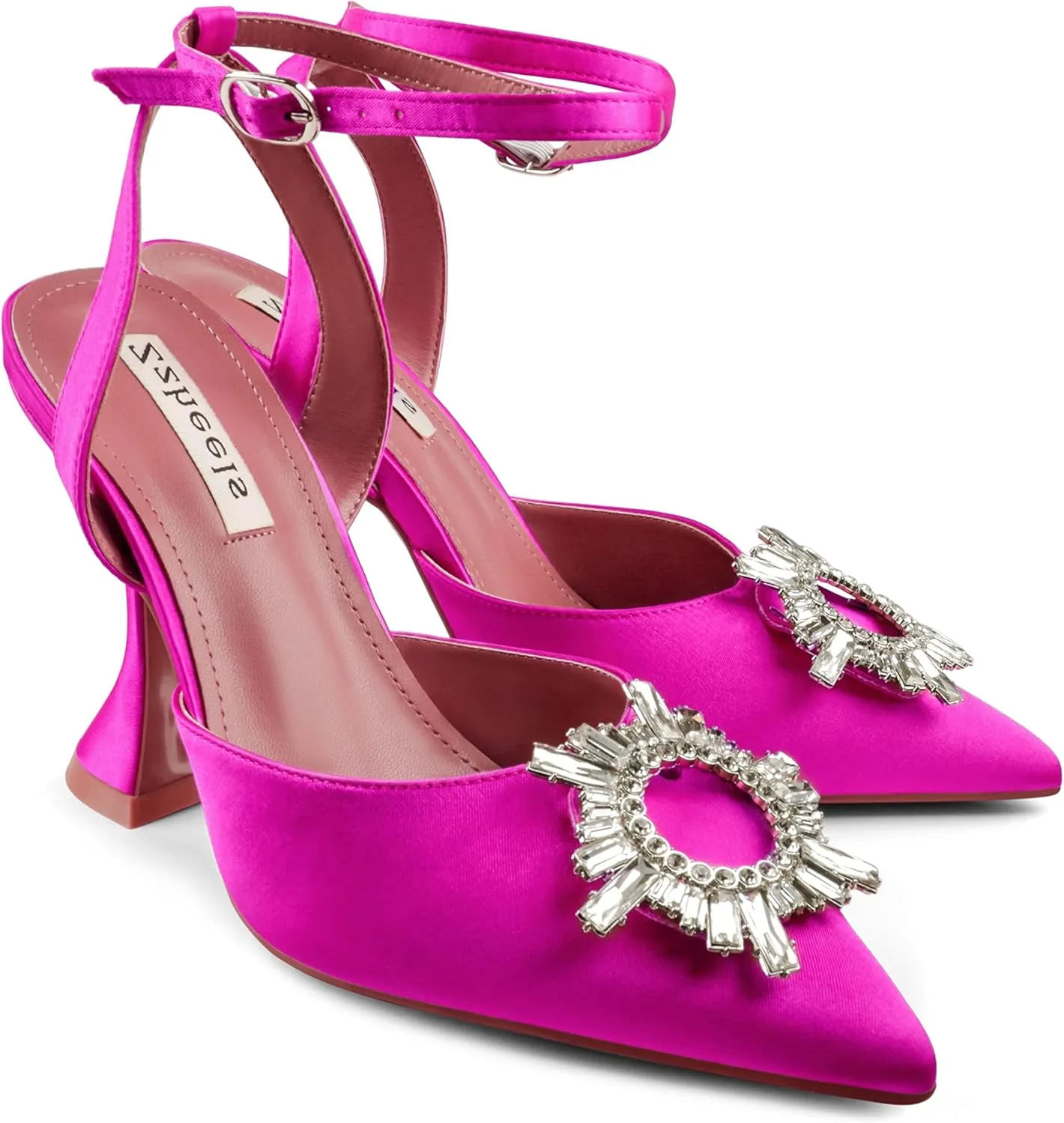 Zzheels Women's High Heel Crystal Slingback Pumps Pointed Toe Strappy Sandals for Party Dating